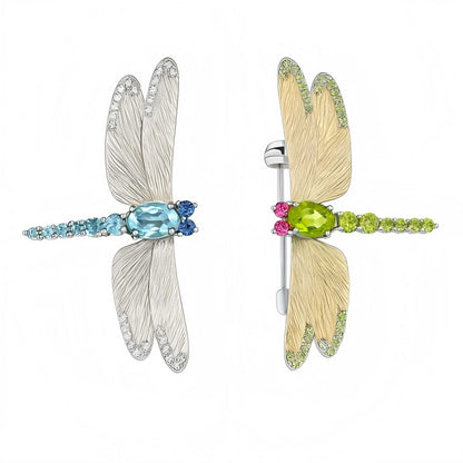 Garden Gleam – Natural Peridot Dragonfly Brooch in 925 Sterling Silver - Sound of Flowers