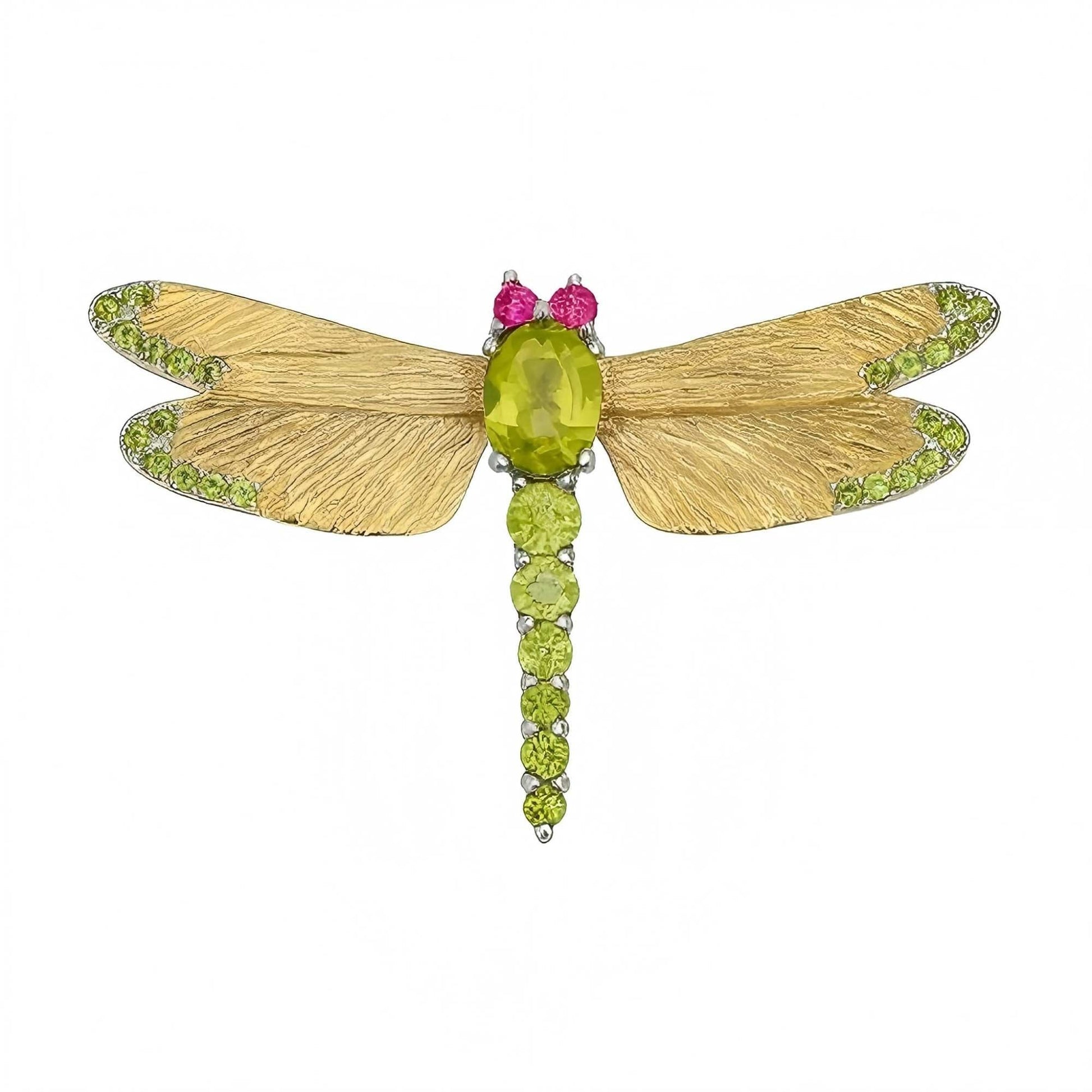 Garden Gleam – Natural Peridot Dragonfly Brooch in 925 Sterling Silver - Sound of Flowers