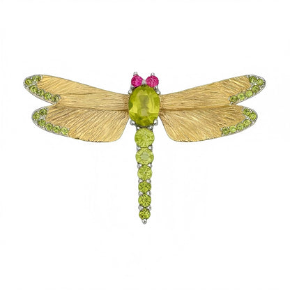 Garden Gleam – Natural Peridot Dragonfly Brooch in 925 Sterling Silver - Sound of Flowers