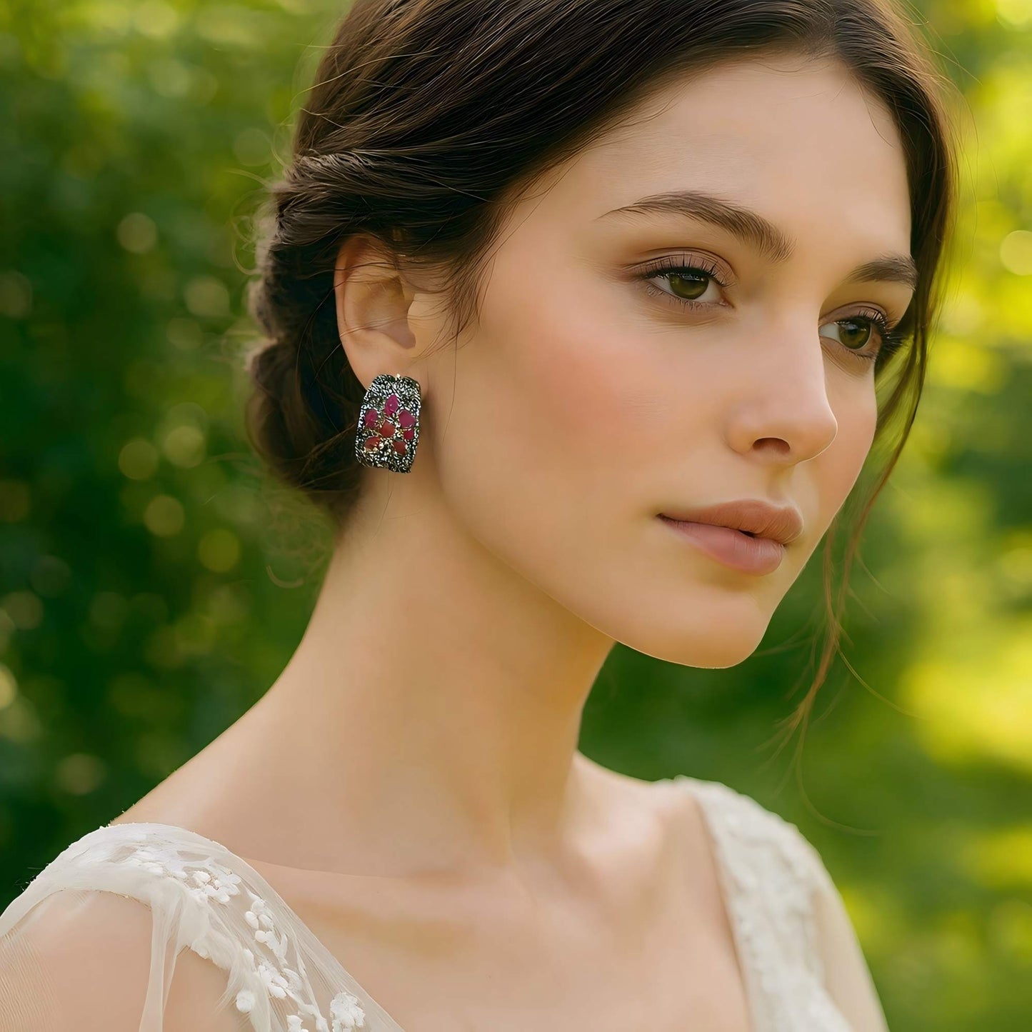 Garden Radiance: Garnet & Green Zircon Hoop Earrings