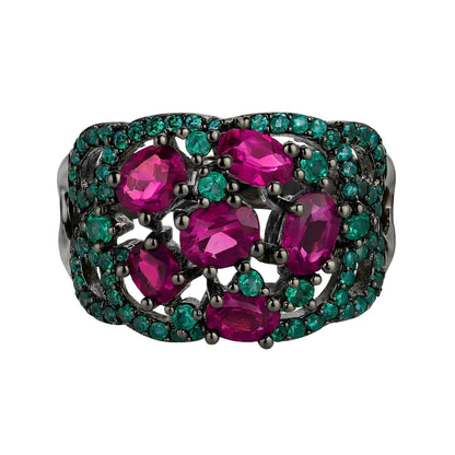 Garden Radiance - Garnet & Green Zircon Dome Ring - Sound of Flowers