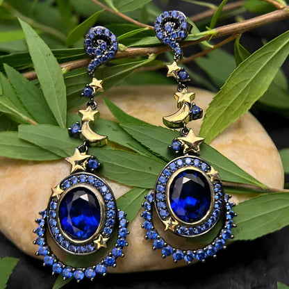 “Moon Halo” | Blue Lab - Grown Sapphire Stud Earrings | 925 Sterling Silver | Universe Collection - Sound of Flowers