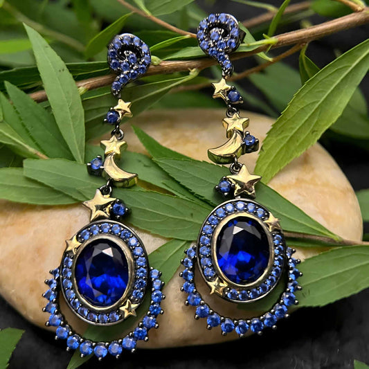 “Moon Halo” | Blue Lab - Grown Sapphire Stud Earrings | 925 Sterling Silver | Universe Collection - Sound of Flowers