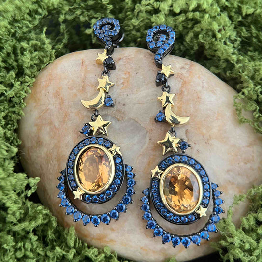 Moon Halo - Citrine & Lab-Grown Sapphire Stud Earrings - Sound of Flowers