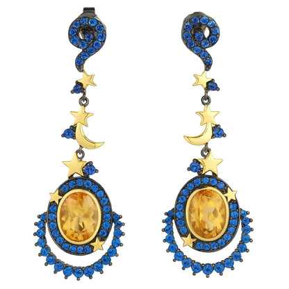 Moon Halo - citrine & Lab - Grown Sapphire Stud Earrings 