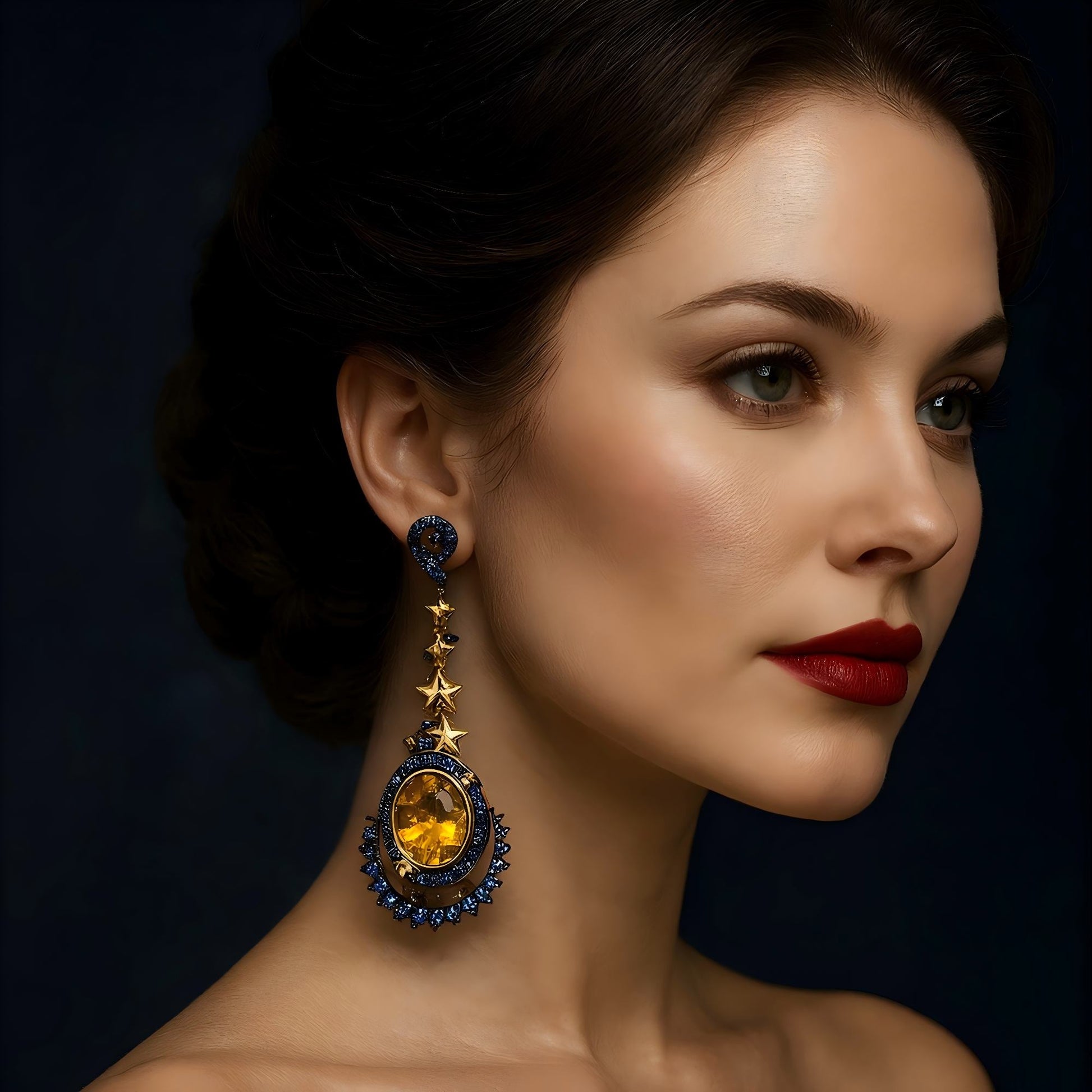 Moon Halo - citrine & Lab - Grown Sapphire Stud Earrings 