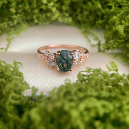 Moss Reverie - Forest Mirror Natural Agate Ring in Gold Vermeil over 925 Silver - Sound of Flowers