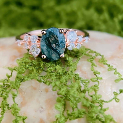 Moss Reverie - Forest Mirror Natural Agate Ring in Gold Vermeil over 925 Silver - Sound of Flowers