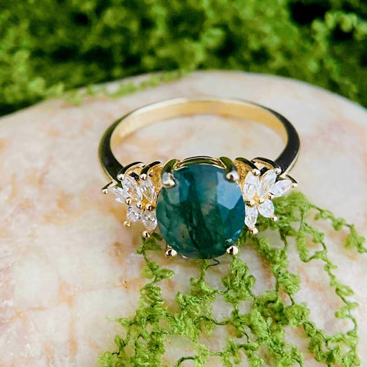 Moss Reverie – Morning Canopy Natural Agate Ring in Gold Vermeil over 925 Silver - Sound of Flowers