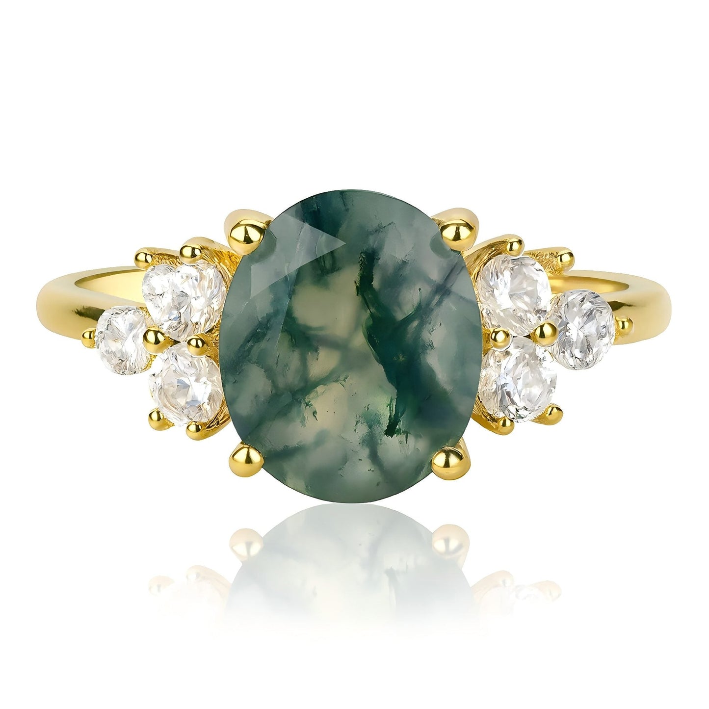 Moss Reverie – Morning Canopy Natural Agate Ring in Gold Vermeil over 925 Silver - Sound of Flowers
