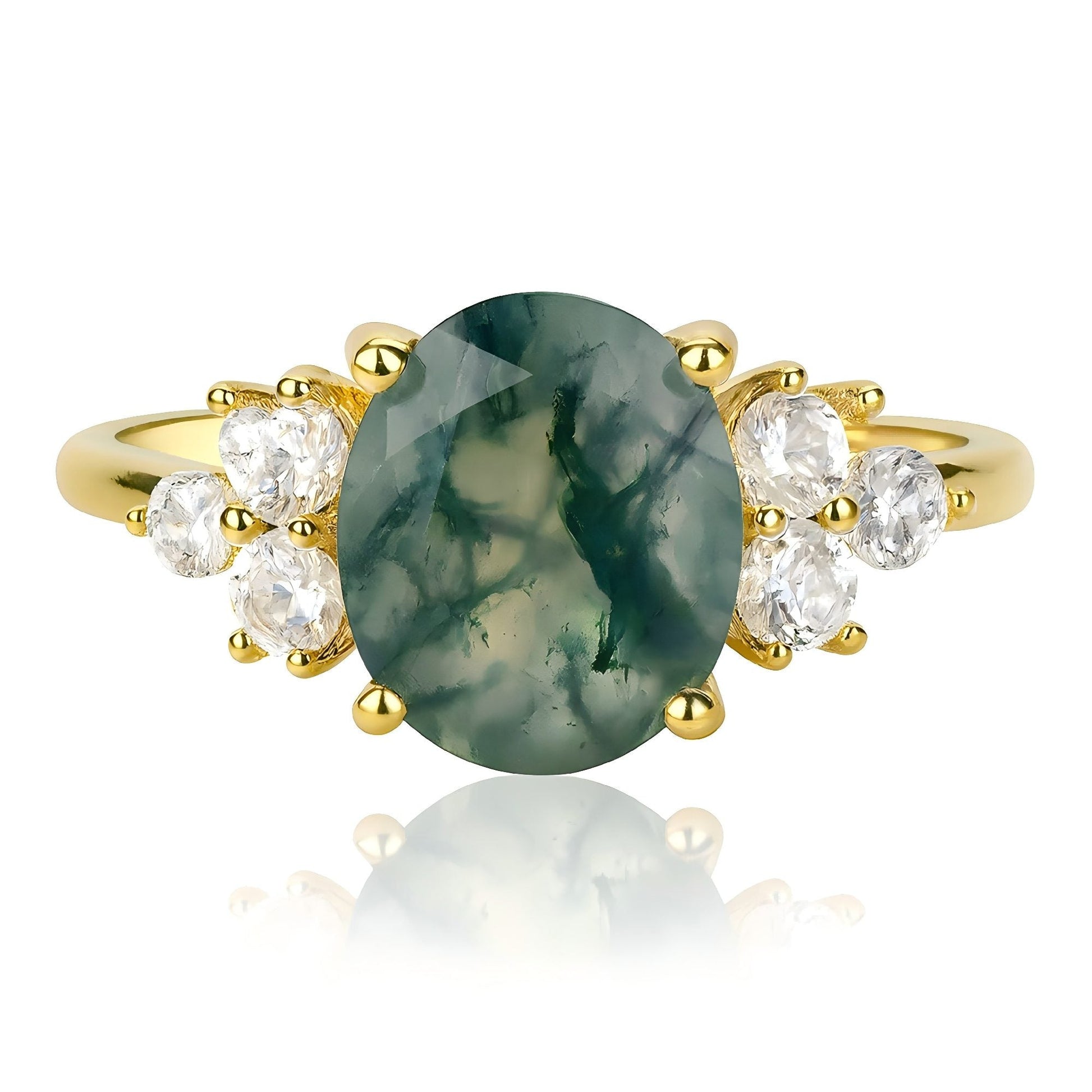 Moss Reverie – Morning Canopy Natural Agate Ring in Gold Vermeil over 925 Silver - Sound of Flowers