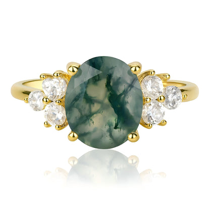 Moss Reverie – Morning Canopy Natural Agate Ring in Gold Vermeil over 925 Silver - Sound of Flowers