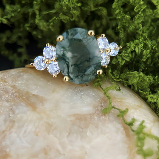 Moss Reverie – Morning Canopy Natural Agate Ring in Gold Vermeil over 925 Silver - Sound of Flowers