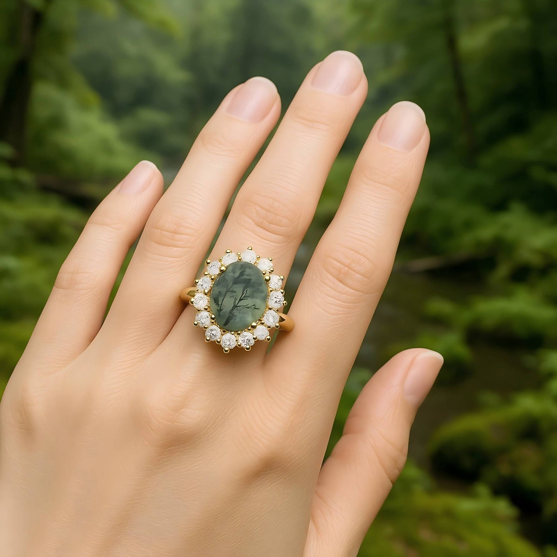 Moss Reverie – Moss Agate Winter Pond Ring