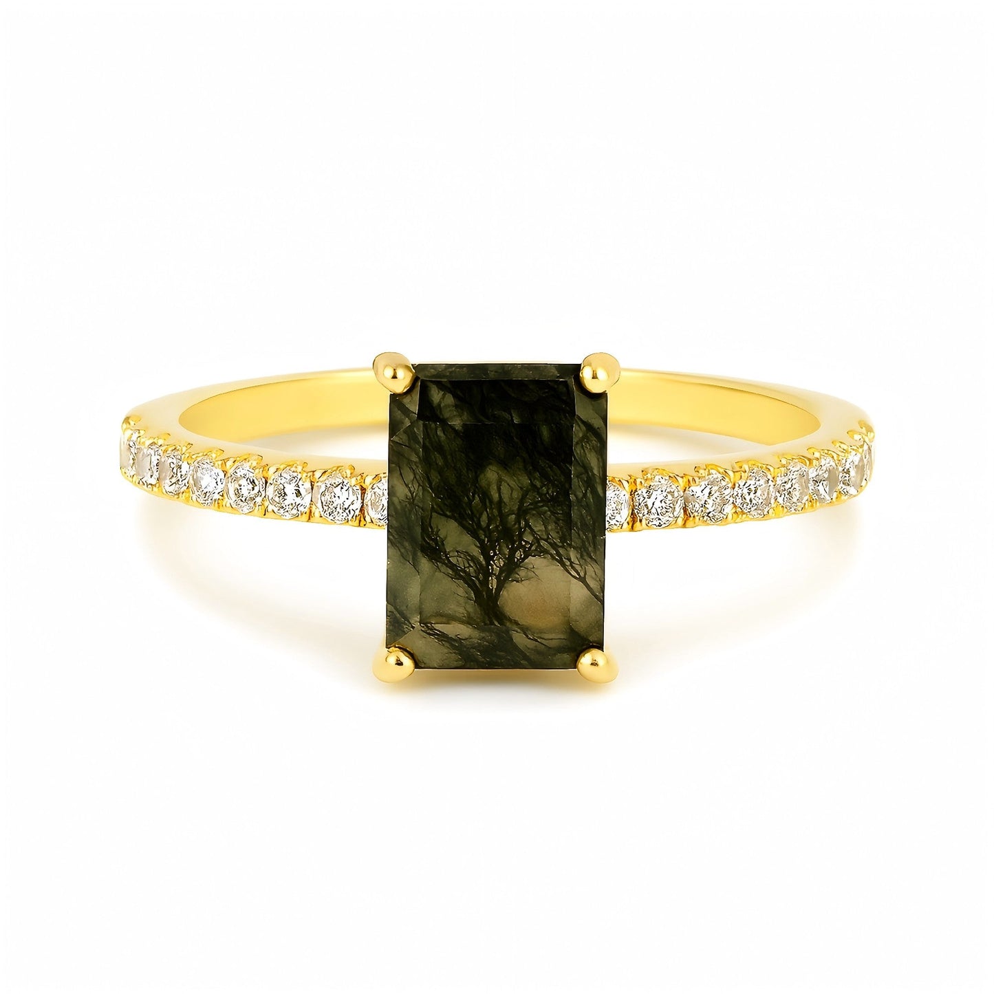 Moss Reverie – Twilight Stream Natural Agate Ring in Gold Vermeil over 925 Silver - Sound of Flowers