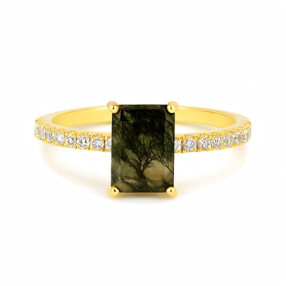 Moss Reverie – Twilight Stream Natural Agate Ring in Gold Vermeil over 925 Silver - Sound of Flowers
