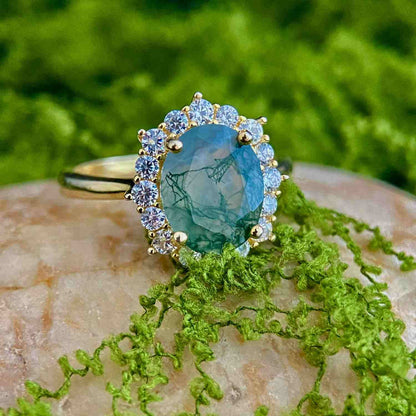 Moss Reverie – Winter Pond Natural Agate Ring in Gold Vermeil over 925 Silver - Sound of Flowers