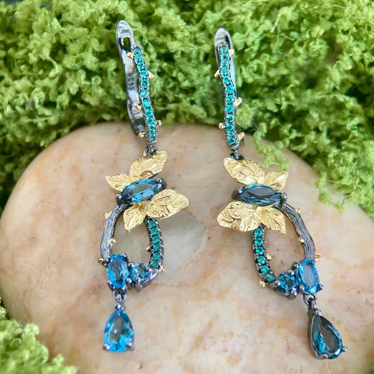 Ocean Drift – London Blue Topaz Butterfly Drop Earrings - Sound of Flowers