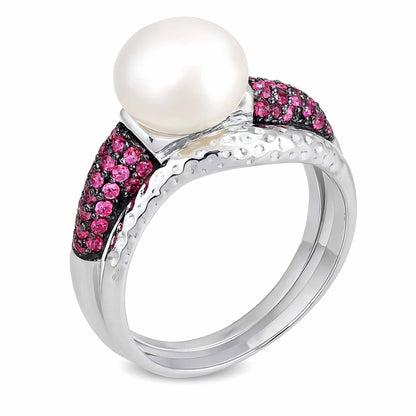Ocean Whisper Freshwater Pearl & Garnet Ring 