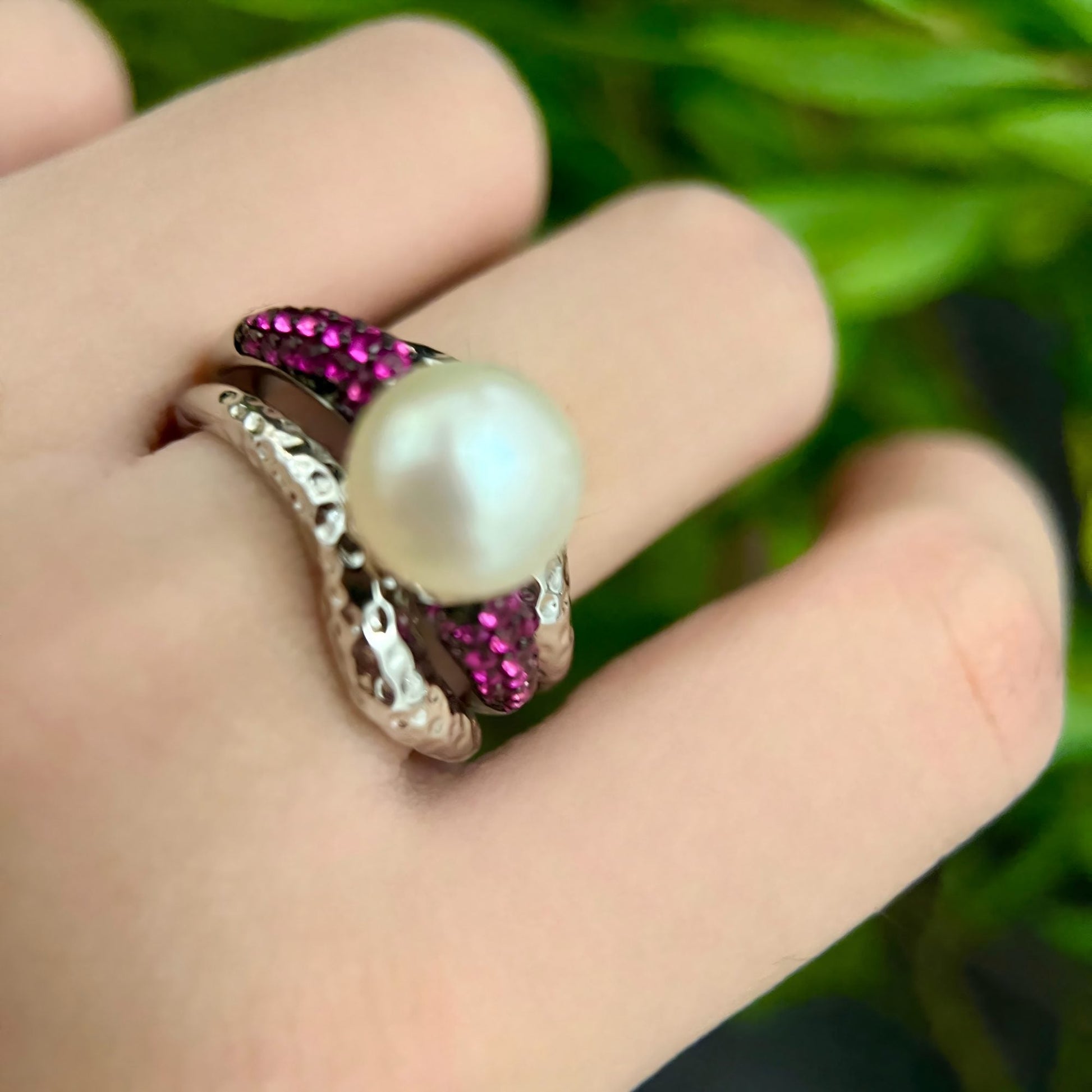 Ocean Whisper - Freshwater Pearl & Garnet Ring 
