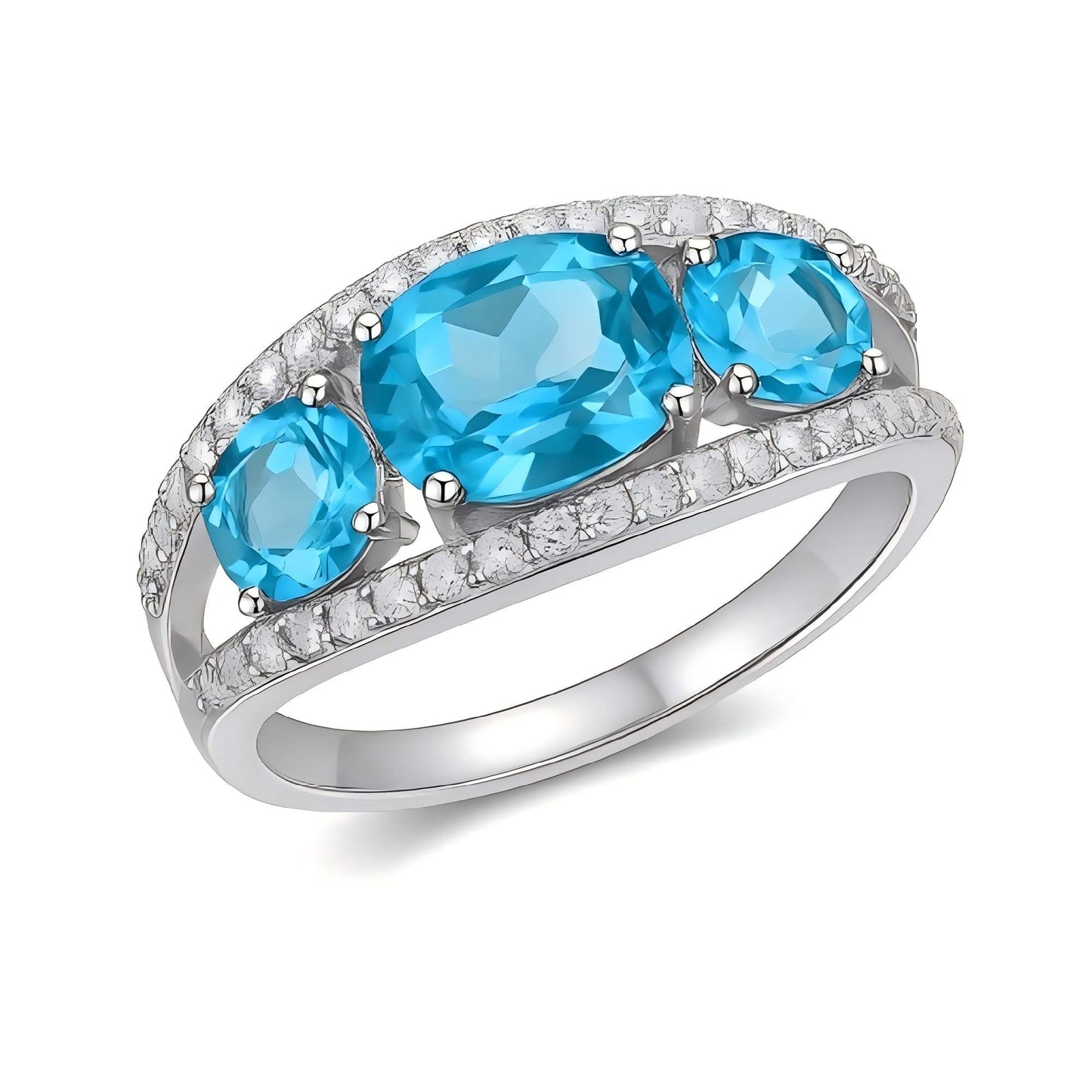 Ocean Whisper – Swiss Blue Topaz Ring in 925 Sterling Silver - Sound of Flowers