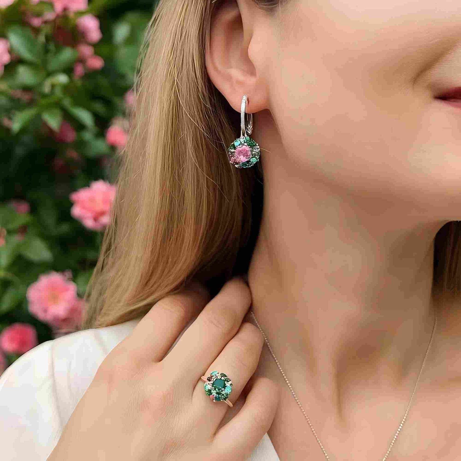 Pastel Garden: Multi - Color Natural Tourmaline Cluster Earrings in Sterling Silver - Sound of Flowers