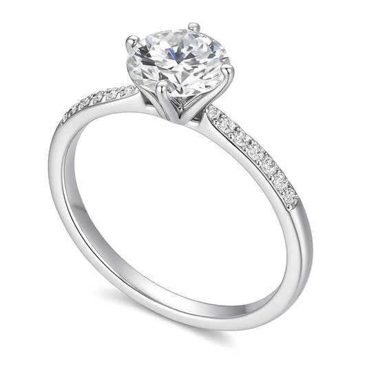 Pure Light – 1 Carat Round D - Color Moissanite Ring in 925 Silver - Sound of Flowers