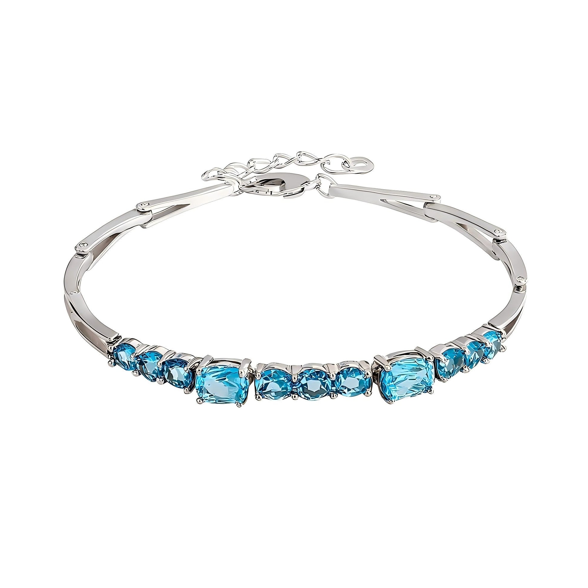Radiant Splendor: Natural Swiss Blue Topaz Bracelet in 925 Sterling Silver - Sound of Flowers
