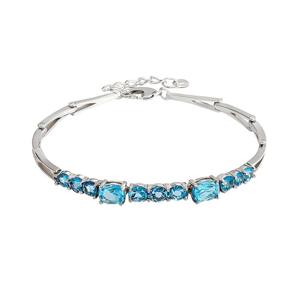 Radiant Splendor: Natural Swiss Blue Topaz Bracelet in 925 Sterling Silver - Sound of Flowers