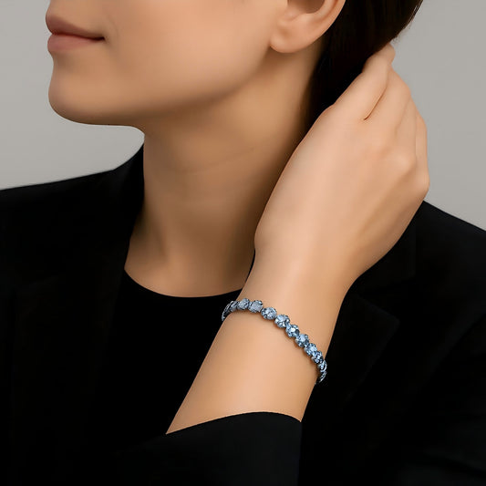 Radiant Splendor: Natural Swiss Blue Topaz Bracelet in 925 Sterling Silver - Sound of Flowers