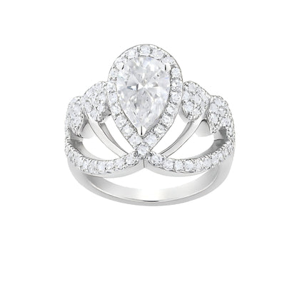 Regal Crown Sharp 1 - Carat D Color Grade GRA Certified Brilliant Moissanite Diamond Ring in 925 Sterling Silver White Gold Plated for Engagement - Sound of Flowers