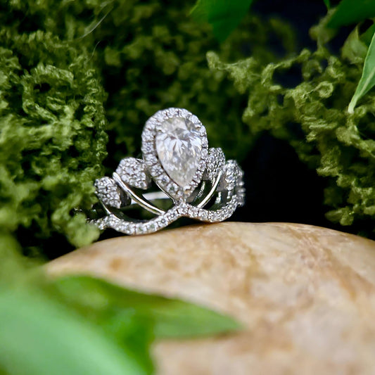 Regal Crown Sharp 1 - Carat D Color Grade GRA Certified Brilliant Moissanite Diamond Ring in 925 Sterling Silver White Gold Plated for Engagement - Sound of Flowers