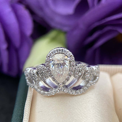 Regal Crown Sharp 1 - Carat D Color Grade GRA Certified Brilliant Moissanite Diamond Ring in 925 Sterling Silver White Gold Plated for Engagement - Sound of Flowers