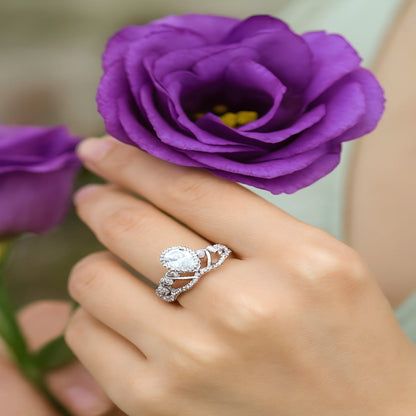Regal Crown Sharp 1 - Carat D Color Grade GRA Certified Brilliant Moissanite Diamond Ring in 925 Sterling Silver White Gold Plated for Engagement - Sound of Flowers