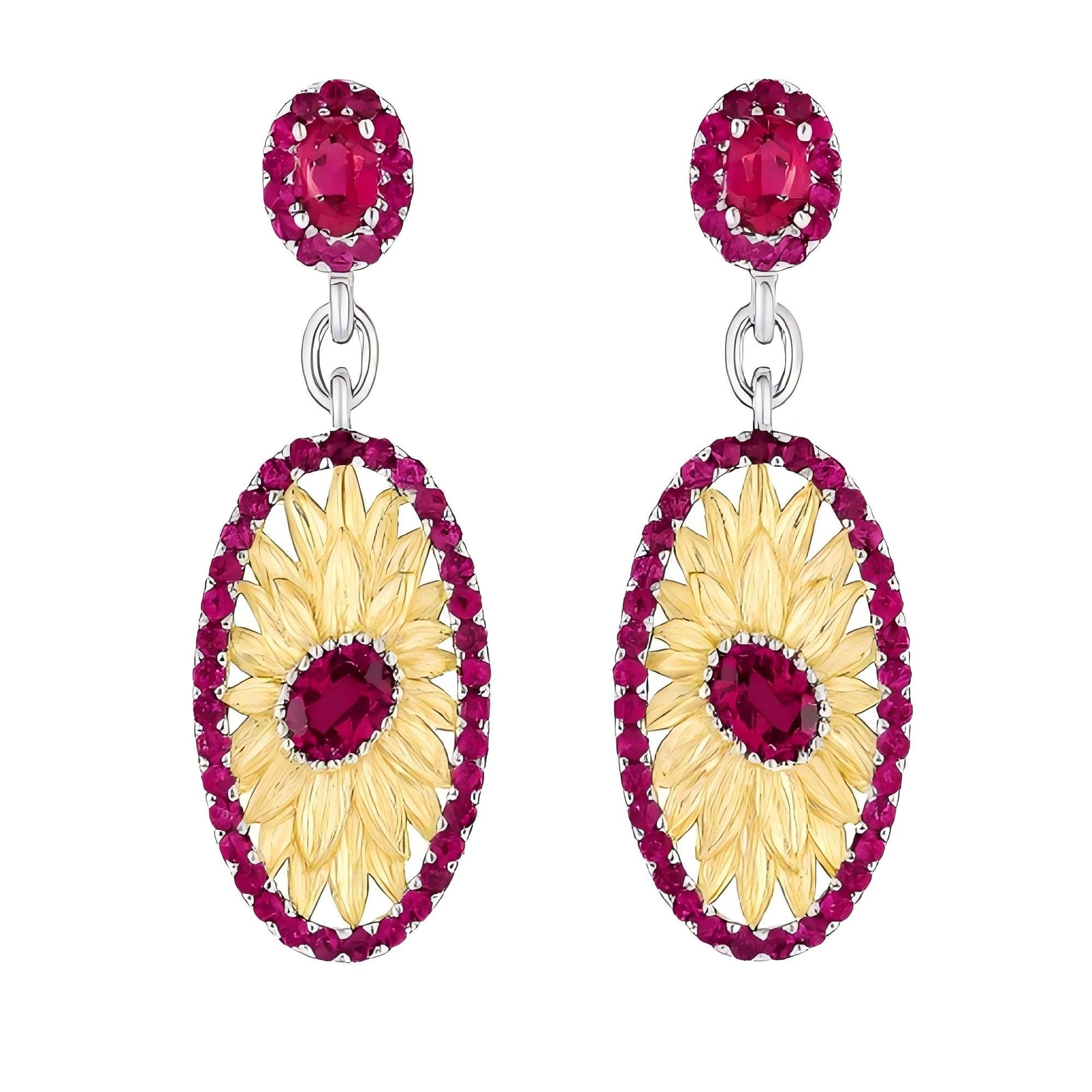Scarlet Sun – Garnet Sunflower Drop Earrings