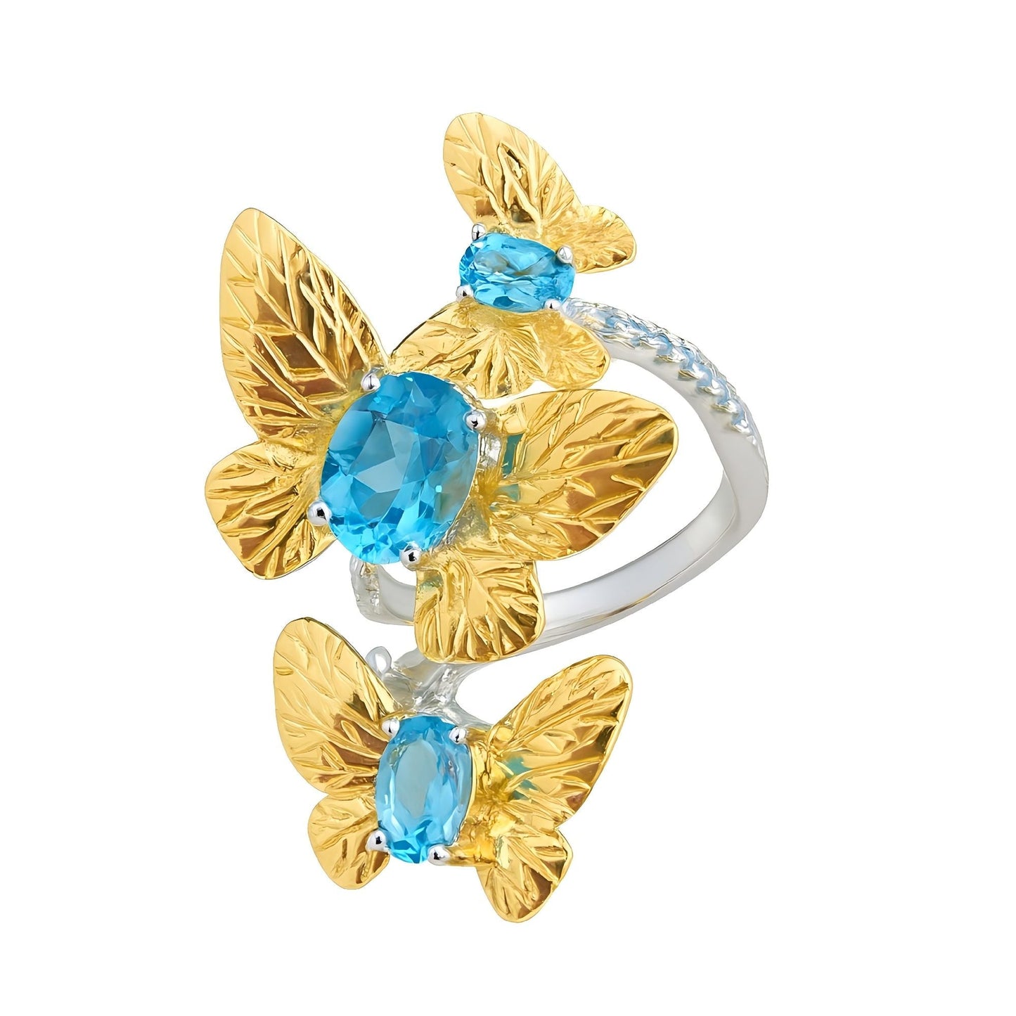 Silent Sky – Swiss Topaz Ring in 925 Sterling Silver + Gold Plated - Sound of Flowers