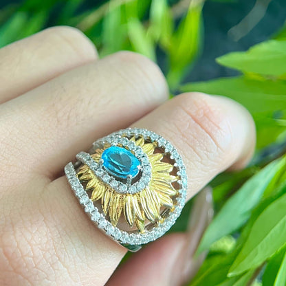 Sky Bloom – Swiss Blue Topaz Ring in 925 Sterling Sliver - Sound of Flowers