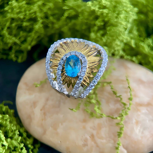 Sky Bloom – Swiss Blue Topaz Ring in 925 Sterling Sliver - Sound of Flowers