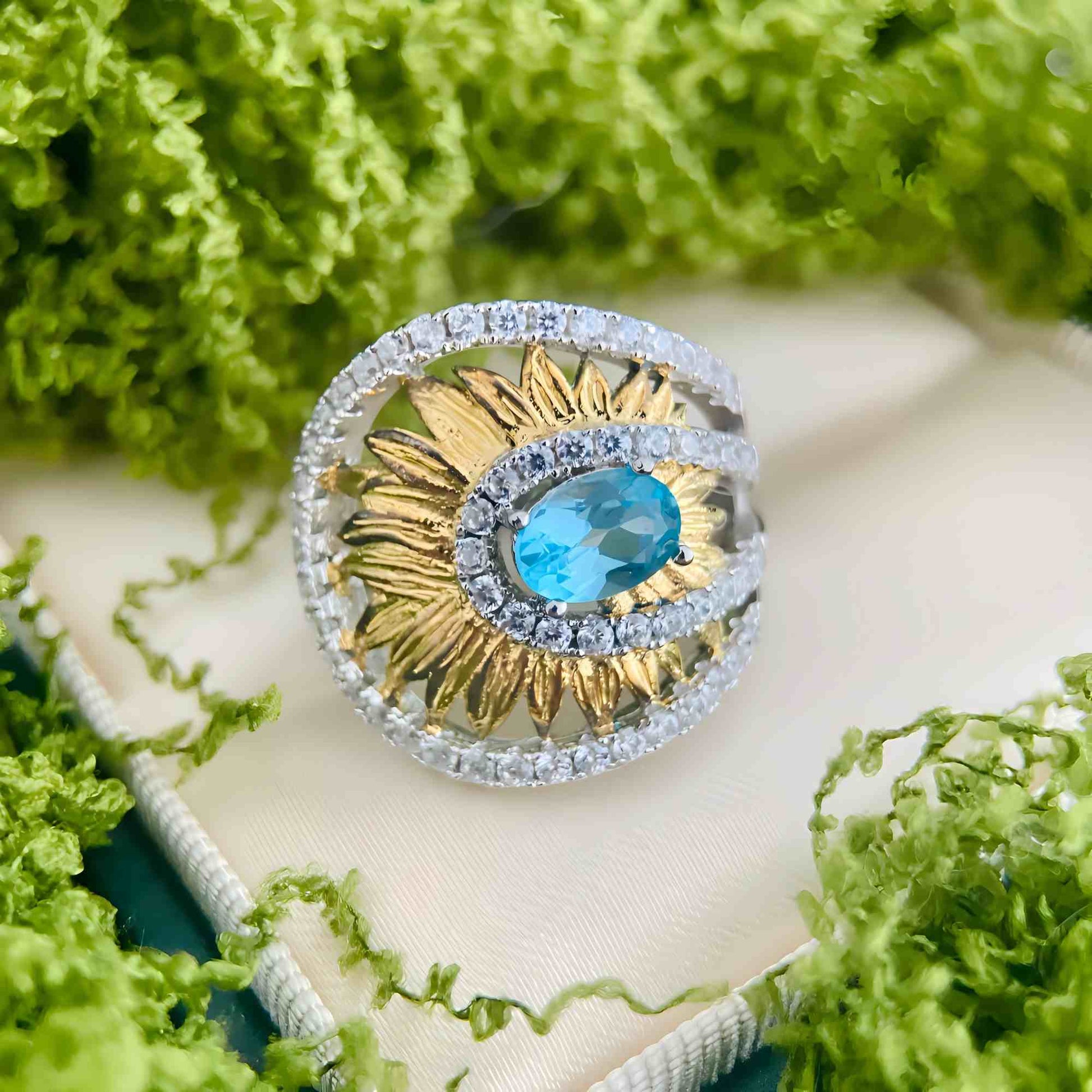 Sky Bloom – Swiss Blue Topaz Ring in 925 Sterling Sliver - Sound of Flowers