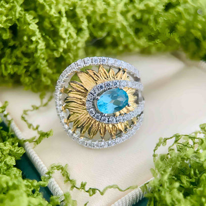 Sky Bloom – Swiss Blue Topaz Ring in 925 Sterling Sliver - Sound of Flowers