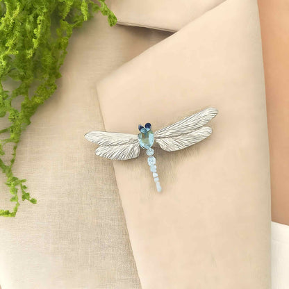 Sky Whisper: Natural London Blue Topaz Dragonfly Brooch in 925 Sterling Silver - Sound of Flowers