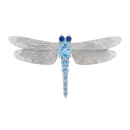 Sky Whisper: Natural London Blue Topaz Dragonfly Brooch in 925 Sterling Silver - Sound of Flowers