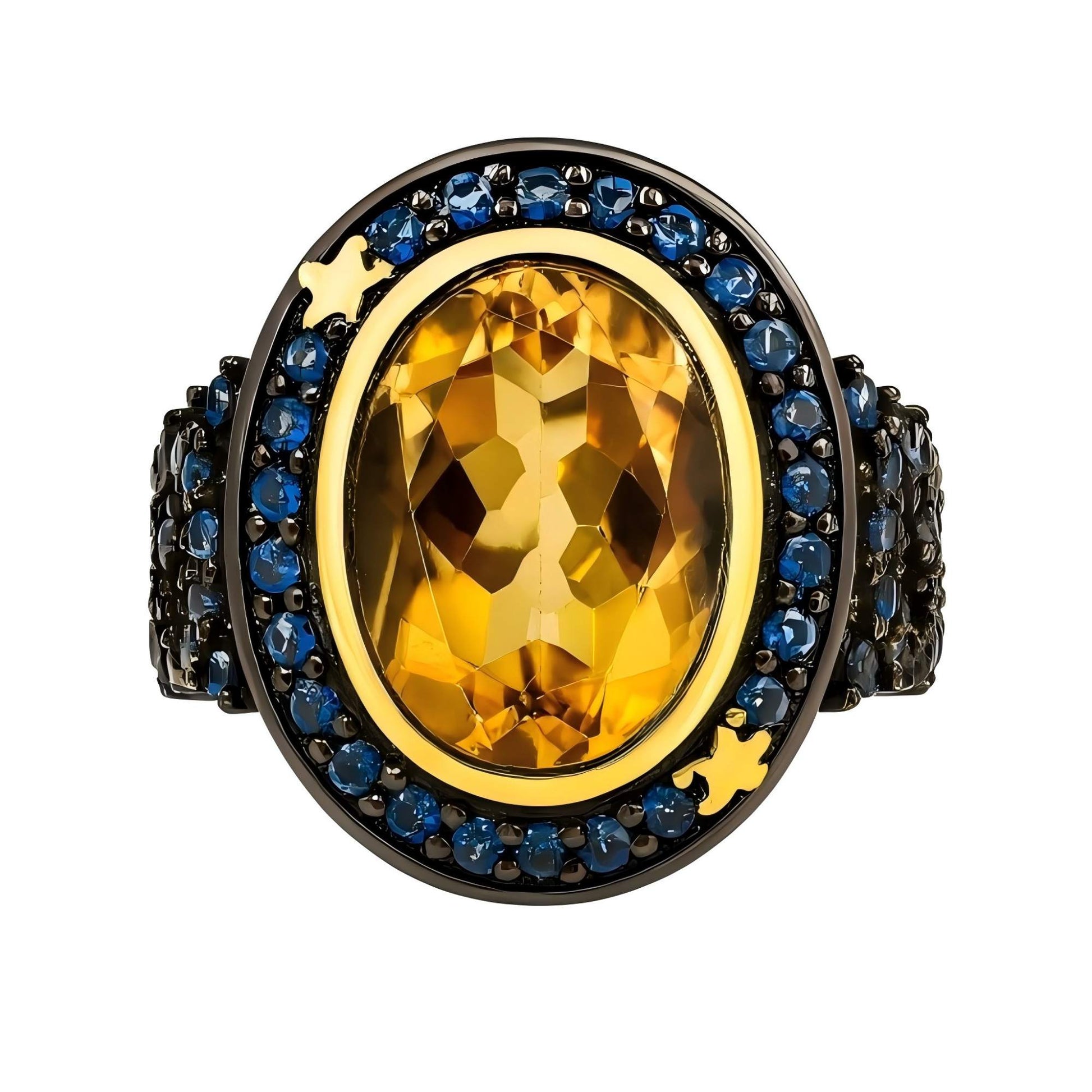 “Solar Muse” | Natural Citrine & Blue Lab - Grown Sapphire Ring | 925 Sterling Silver| Universe Collection - Sound of Flowers