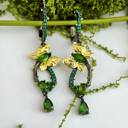 Spring Thread – Diopside Drop Earrings in 925 Sterling Silver - Sound of Flowers