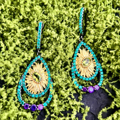 Sunlight Bloom – Peridot & Amethyst Drop Earrings - Sound of Flowers