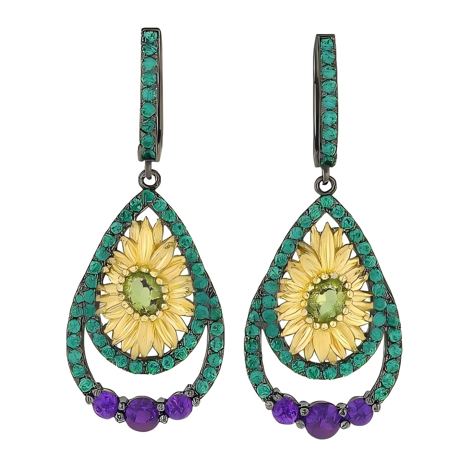 Sunlight Bloom – Peridot & Amethyst Drop Earrings 