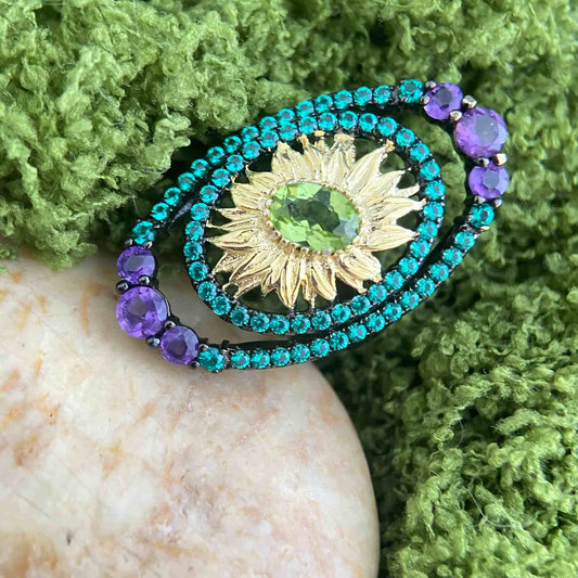 Sunlight Bloom: Peridot & Amethyst Ring 