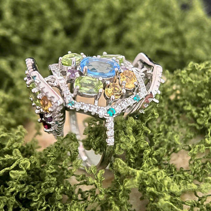 Sunlight Sonata: Foldable Ring with Natural Topaz, Peridot & Citrine - Sound of Flowers