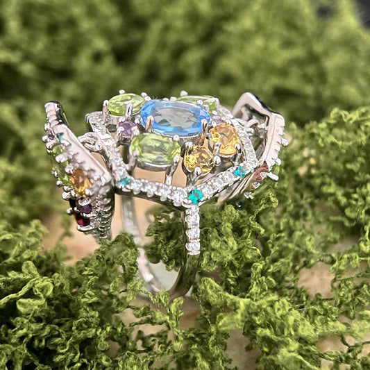 Sunlight Sonata: Foldable Ring with Natural Topaz, Peridot & Citrine - Sound of Flowers