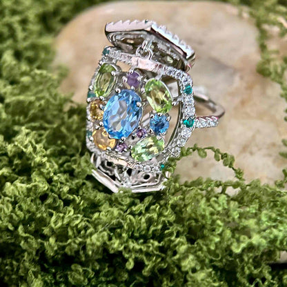 Sunlight Sonata: Foldable Ring with Natural Topaz, Peridot & Citrine - Sound of Flowers